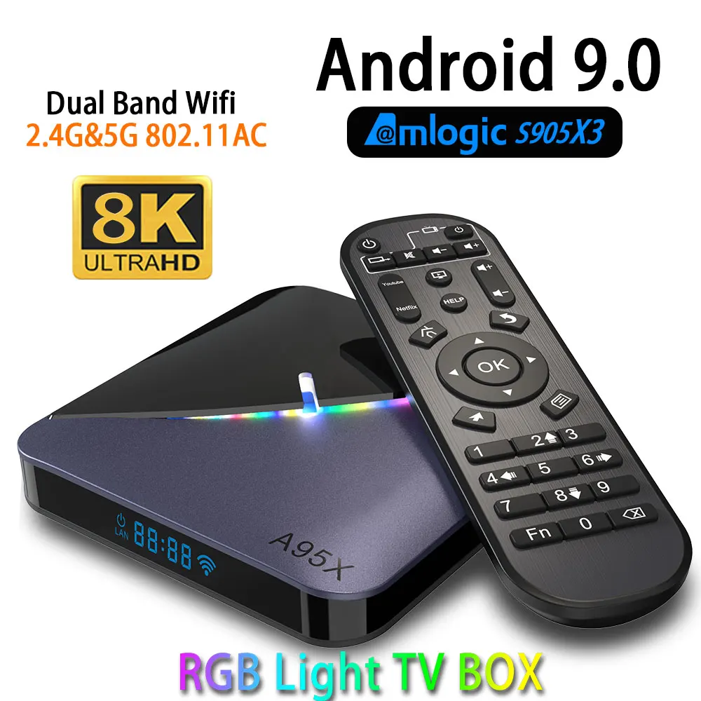 ТВ приставка Android 9 0 A95X F3 Amlogic S905X3 телеприставка Wifi медиаплеер голосовой помощник 4