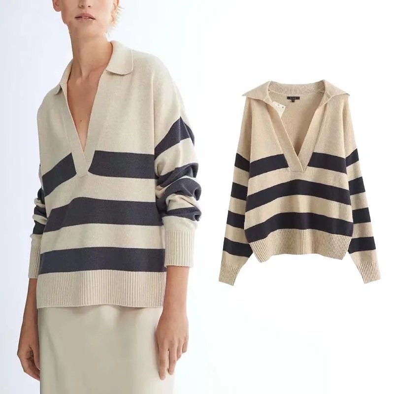 Vintage Striped Knitted Sweater Women 2021 Fashion V Neck Wool Polo Shirt Oversized Female Pullover Lapel Long Sleeve Jumpers
Vintage Striped Knitted Sweater Women 2021 Fashion V Neck Wool Polo Shirt Oversized Female Pullover Lapel Long Sleeve Jumpers