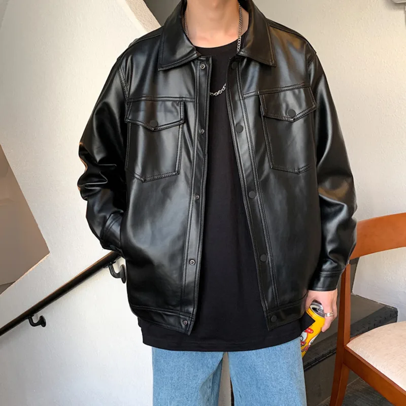 Men's Clothing Single Breasted PU Leather Jacket Korean Fashion Casual Autumn 2021 Vintage High Quality Black Coat
Men's Clothing Single Breasted PU Leather Jacket Korean Fashion Casual Autumn 2021 Vintage High Quality Black Coat