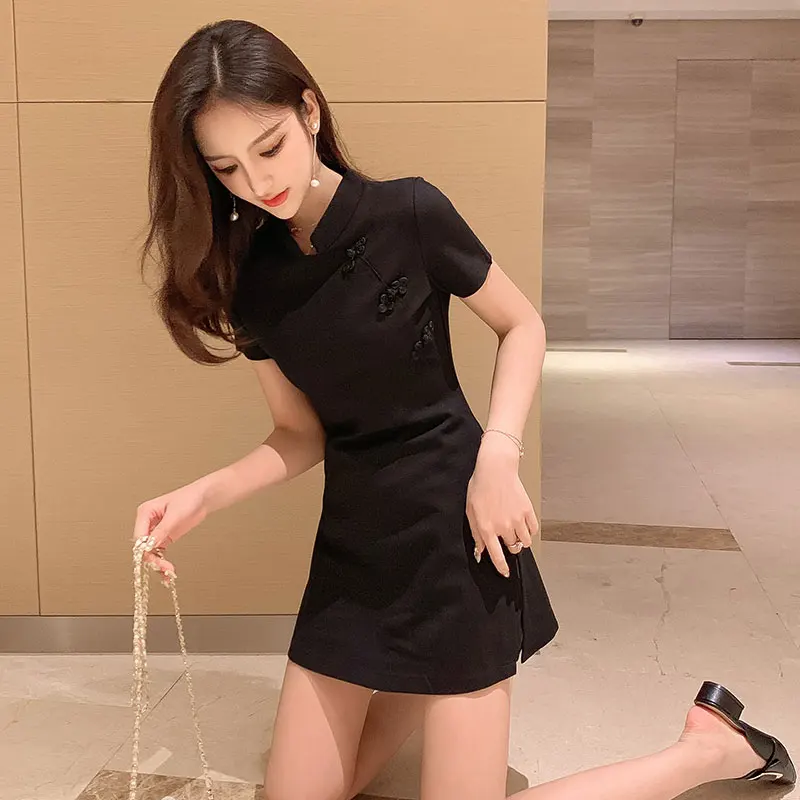 Scheming Little Black Dress Short Skirt Two-Piece Suit Female Summer Girl Chinese Style Dress Short Man Improved Cheongsam
Scheming Little Black Dress Short Skirt Two-Piece Suit Female Summer Girl Chinese Style Dress Short Man Improved Cheongsam