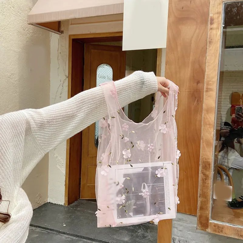 Women Transparent Tote Double Organza Yarn Cloth Bag Embroidery Flowers Handbag High Quality Eco Shopping Bag Purses For Girls
Women Transparent Tote Double Organza Yarn Cloth Bag Embroidery Flowers Handbag High Quality Eco Shopping Bag Purses For Girls