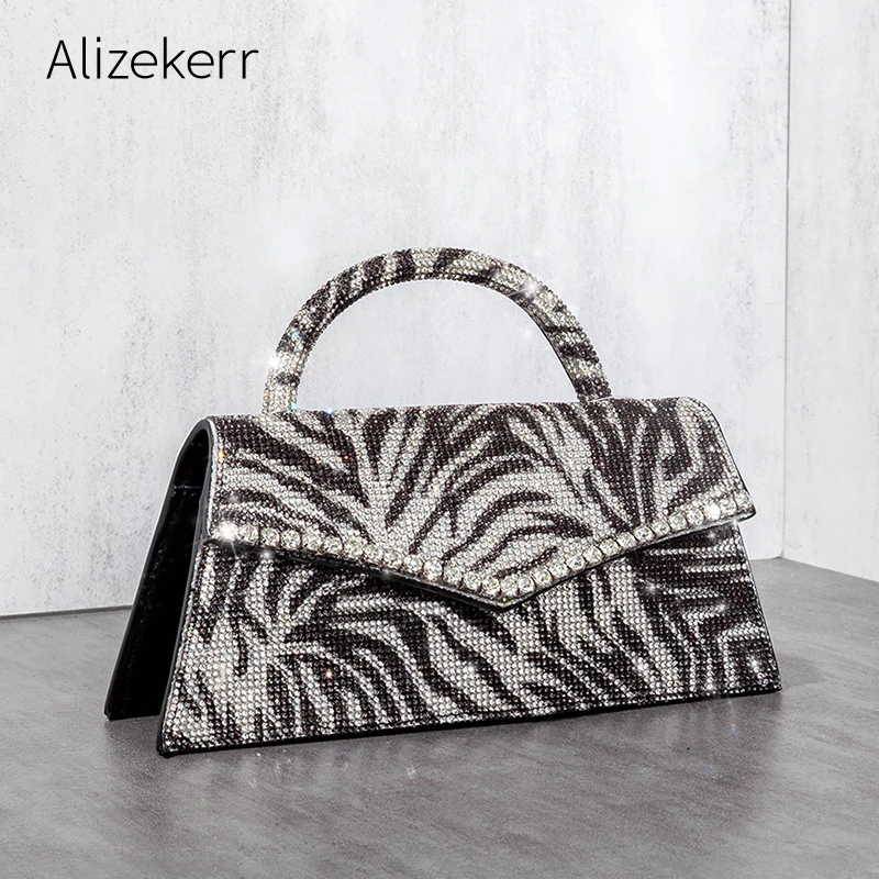 

Zebra Print Diamonds Evening Clutch Bags 2021 New Boutique Rhinestone Purses And Handbags Luxury Designer Shoulder Bag Fashion
