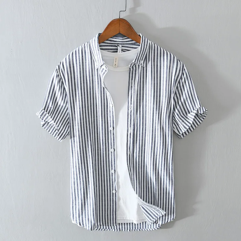 2021 Summer and Spring New Men Short Sleeve Striped Shirt Loose Cotton Casual Youth Top Workwear Khaki Blue
2021 Summer and Spring New Men Short Sleeve Striped Shirt Loose Cotton Casual Youth Top Workwear Khaki Blue