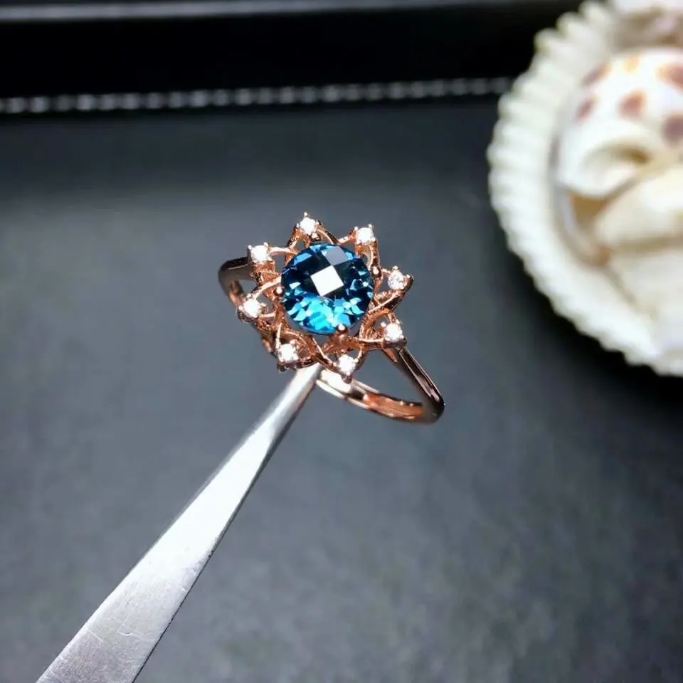 

SHILOVEM 925 SILVER STERLING RINGS REAL NATURAL LONDON BLUE TOPAZ PLANT NEW OPEN TRENDY FINE JEWELRY WEDDING 6*6MM MJ0606078AGB
