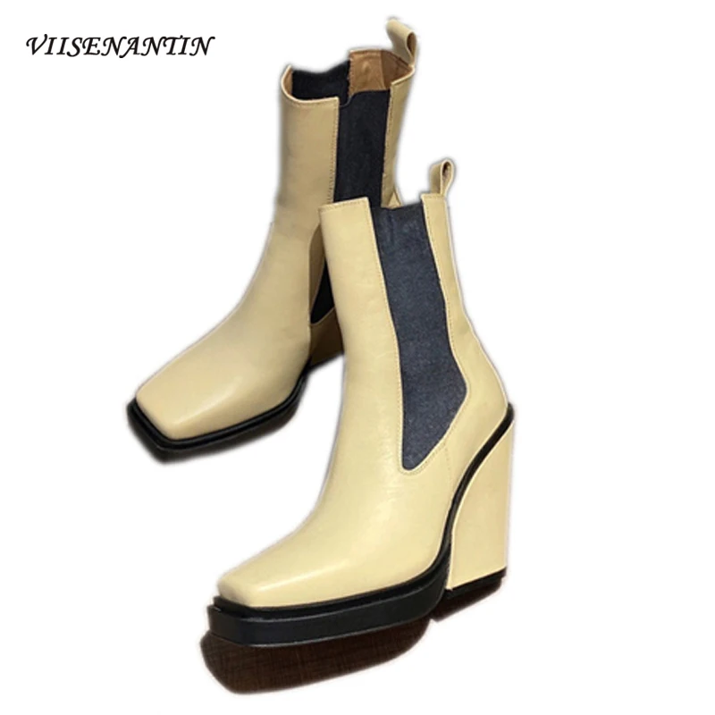 Ботинки Челси из вощеной воловьей кожи на танкетке, модные Универсальные сапоги с квадратным носком и эластичным ремешком в британском сти... 
Ботинки Челси из вощеной воловьей кожи на танкетке, модные Универсальные сапоги с квадратным носком и эластичным ремешком в британском сти...