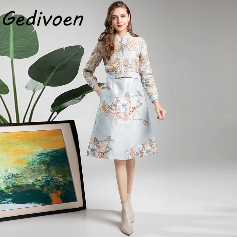 Женский комплект из двух предметов Gedivoen, подиумное жаккардовое платье с длинным рукавом и цветочным принтом и платье до середины икры, Осен...
Женский комплект из двух предметов Gedivoen, подиумное жаккардовое платье с длинным рукавом и цветочным принтом и платье до середины икры, Осен...