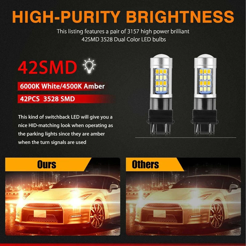 2X Error Free White/Amber 3157 42SMD 3528 LED DRL Switchback Turn Signal Parking Light Bulb
2X Error Free White/Amber 3157 42SMD 3528 LED DRL Switchback Turn Signal Parking Light Bulb