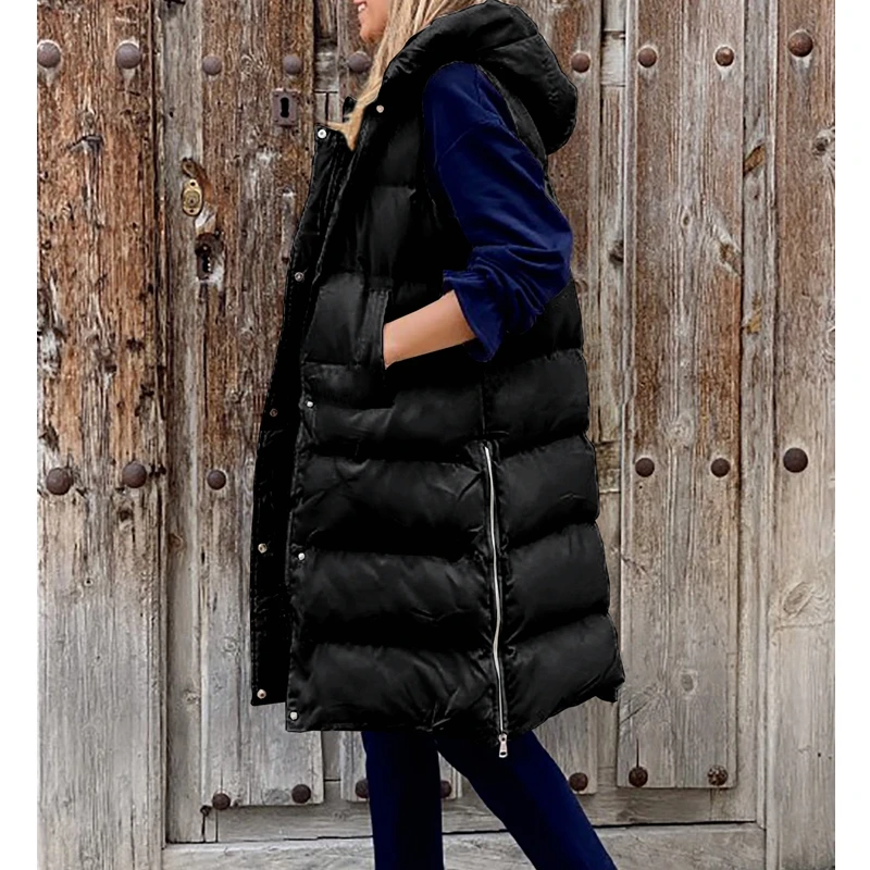 Mandylandy однотонные длинные хлопковые парки с капюшоном, женские свободные повседневные Модные однобортные куртки без рукавов 
Mandylandy однотонные длинные хлопковые парки с капюшоном, женские свободные повседневные Модные однобортные куртки без рукавов