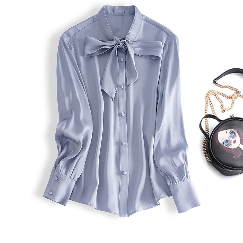 Рубашка из натурального шелка женские топы и блузки винтажная Блузка Весна Осень