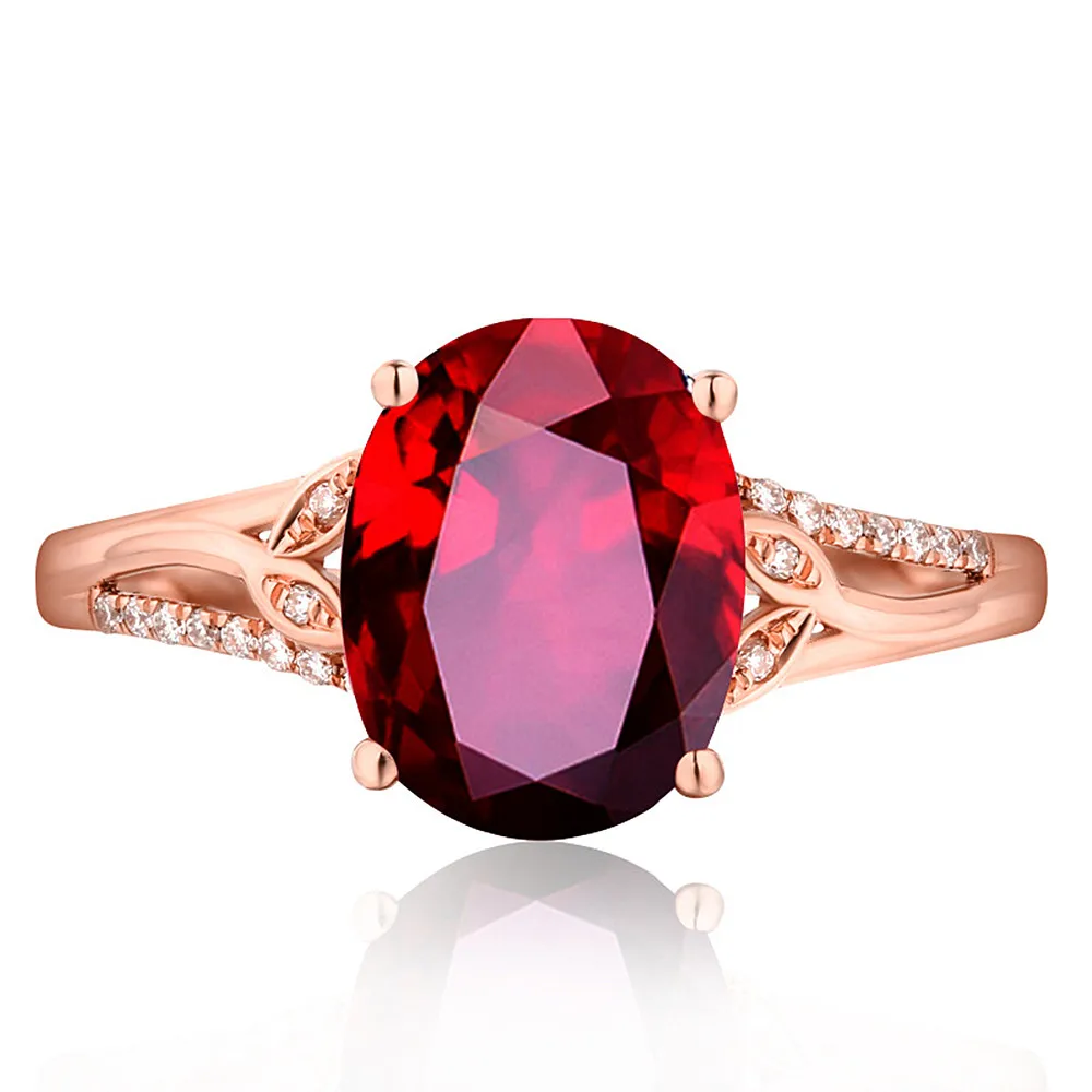 

Fashion oval red crystal ruby gemstones diamonds women rings 14k rose gold color jewelry bijoux bague party gifts accessories