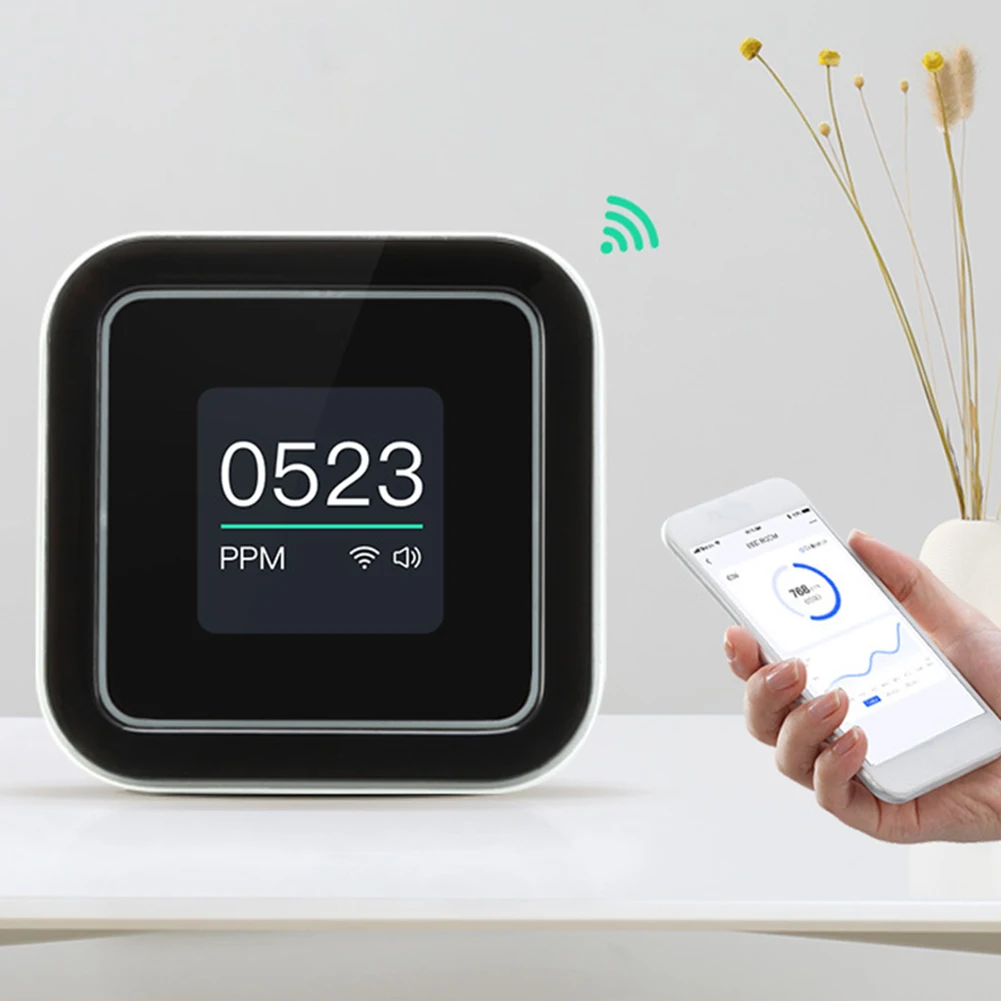 Смарт-датчик CO2 с Wi-Fi, датчик углекислого газа, дисплей времени для дома, спальни, управление через приложение с будильником
Смарт-датчик CO2 с Wi-Fi, датчик углекислого газа, дисплей времени для дома, спальни, управление через приложение с будильником