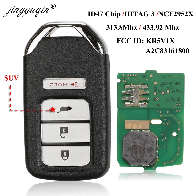 Jingyuqin 4 кнопки Smart Remote SUV Автомобильный ключ 433/313.8 МГц для Honda HR-V подходит EX-L 2016-2018 CRV