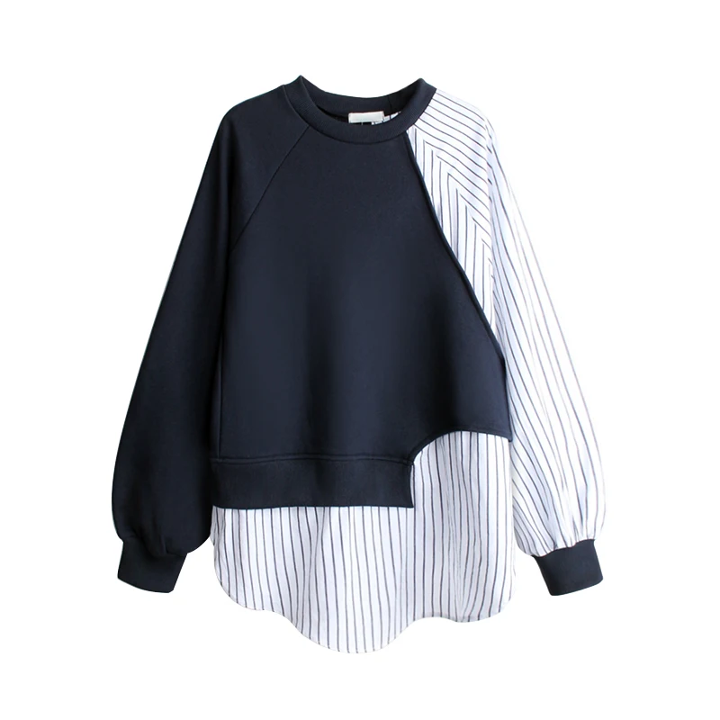 Autumn 2020 New Korean Stripes Stitching Fake Two Pieces Loose Sweatshirt Women's Casual Crew Neck Long Sleeve Hoodie Pullovers
Autumn 2020 New Korean Stripes Stitching Fake Two Pieces Loose Sweatshirt Women's Casual Crew Neck Long Sleeve Hoodie Pullovers