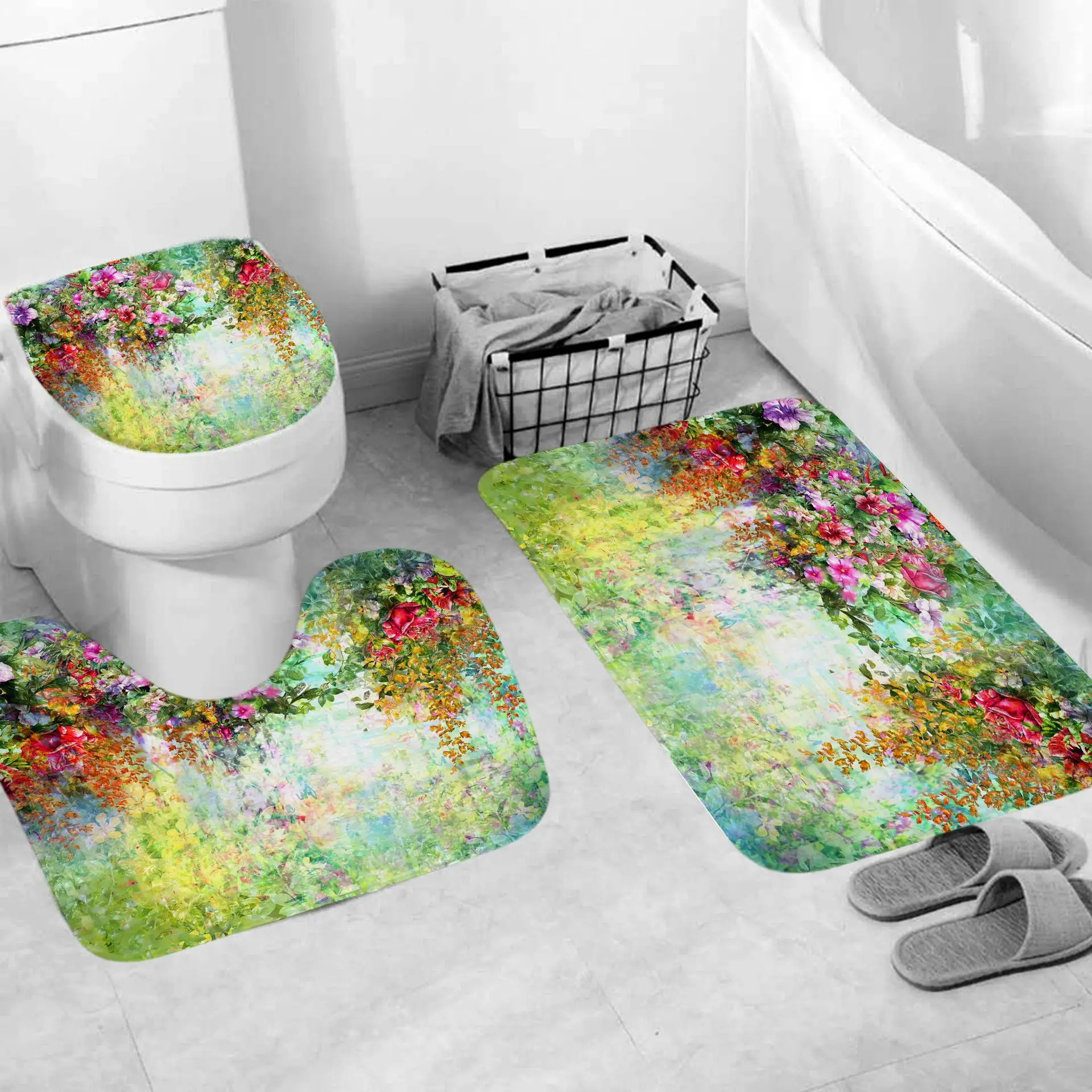 Набор занавесок для душа с красочными цветами и 3d принтом коврики ванной прочные