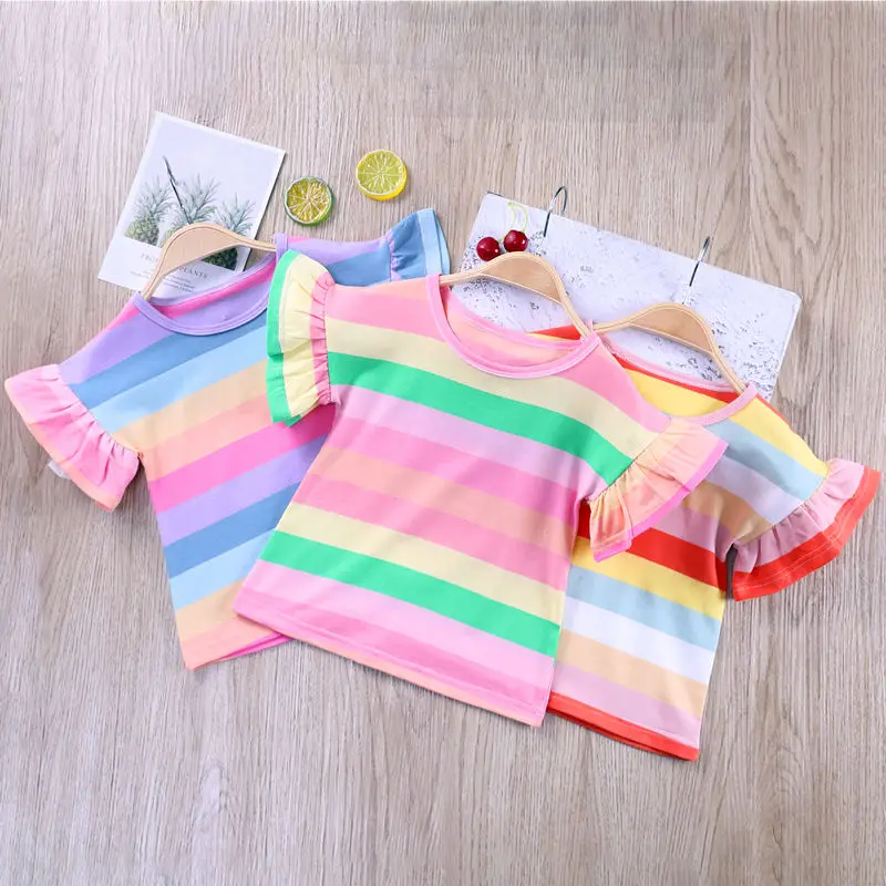 Girls' short-sleeved t-shirt kids rainbow top 2022 new style cotton summer Korean bottoming shirt P6253 
Girls' short-sleeved t-shirt kids rainbow top 2022 new style cotton summer Korean bottoming shirt P6253