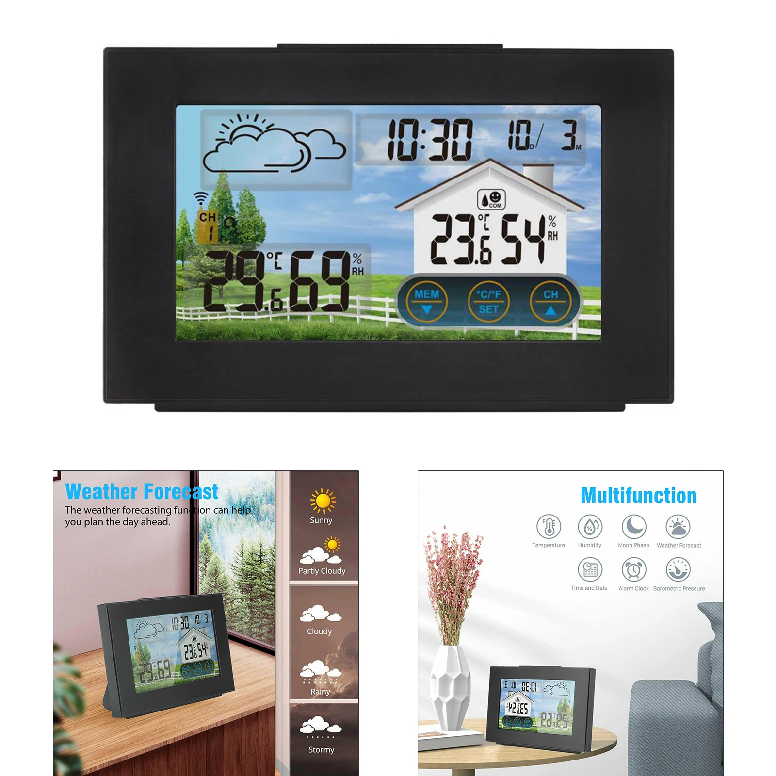 Weather Station Clock LCD Screen Digital Display Thermometer Humidity Alarm Calendar
Weather Station Clock LCD Screen Digital Display Thermometer Humidity Alarm Calendar