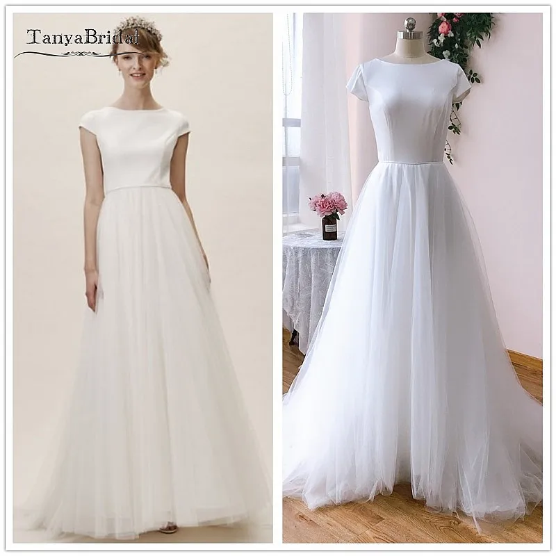 Elegant A Line Wedding Dresses Short Sleeves Floor Length Simple Modest Bridal Dress Lace Up vestido de noiva X224
Elegant A Line Wedding Dresses Short Sleeves Floor Length Simple Modest Bridal Dress Lace Up vestido de noiva X224