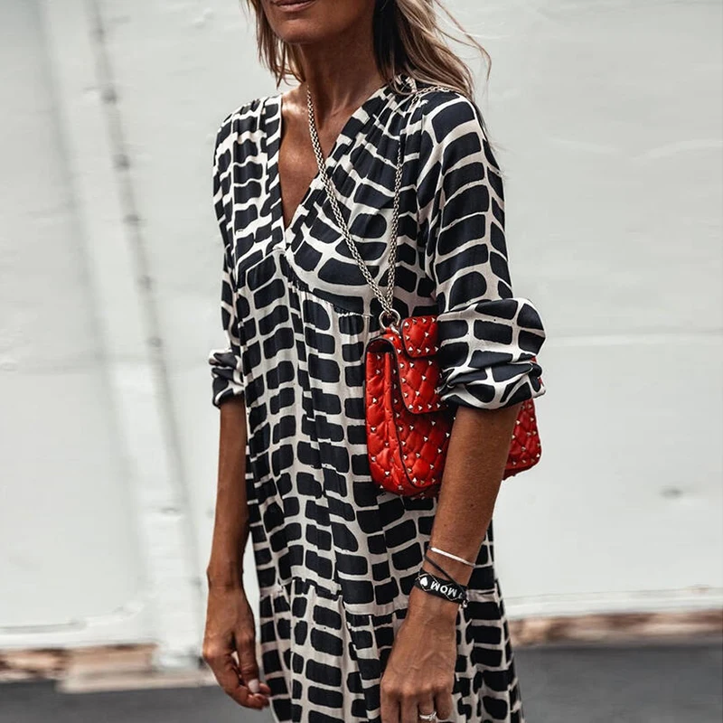 Yingguiren 2021 Spring And Summer New Ladies Fashion Print Loose Long-Sleeved All-Match Casual V-Neck Temperament Dress
Yingguiren 2021 Spring And Summer New Ladies Fashion Print Loose Long-Sleeved All-Match Casual V-Neck Temperament Dress