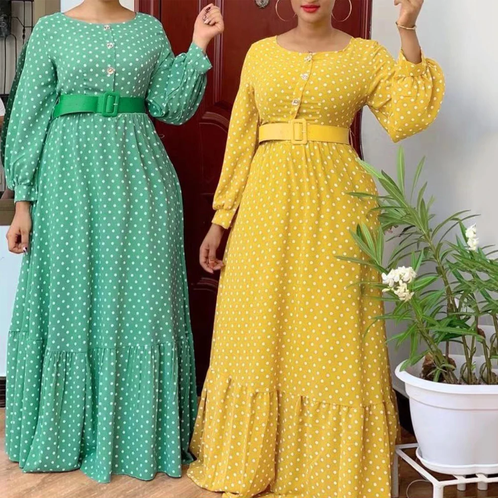 Women Dress African Print Polka Dot Chiffon Dresses 2021 Spring Summer Fashion Maxi Abaya Kaftan Elegant Evening Robe Outfits
Women Dress African Print Polka Dot Chiffon Dresses 2021 Spring Summer Fashion Maxi Abaya Kaftan Elegant Evening Robe Outfits