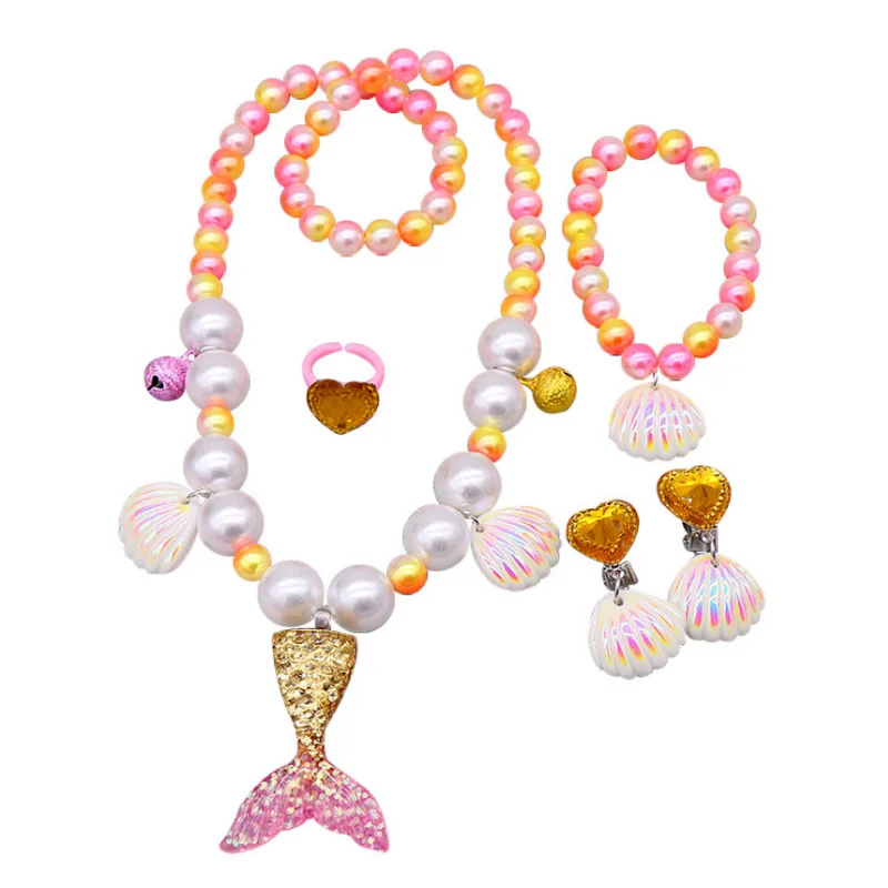Girls Mermaid Princess Accessories Kids Party Cosplay Pearl Necklace Bracelet Ear clip Ring Set Girl Birthday Christmas Gifts
Girls Mermaid Princess Accessories Kids Party Cosplay Pearl Necklace Bracelet Ear clip Ring Set Girl Birthday Christmas Gifts