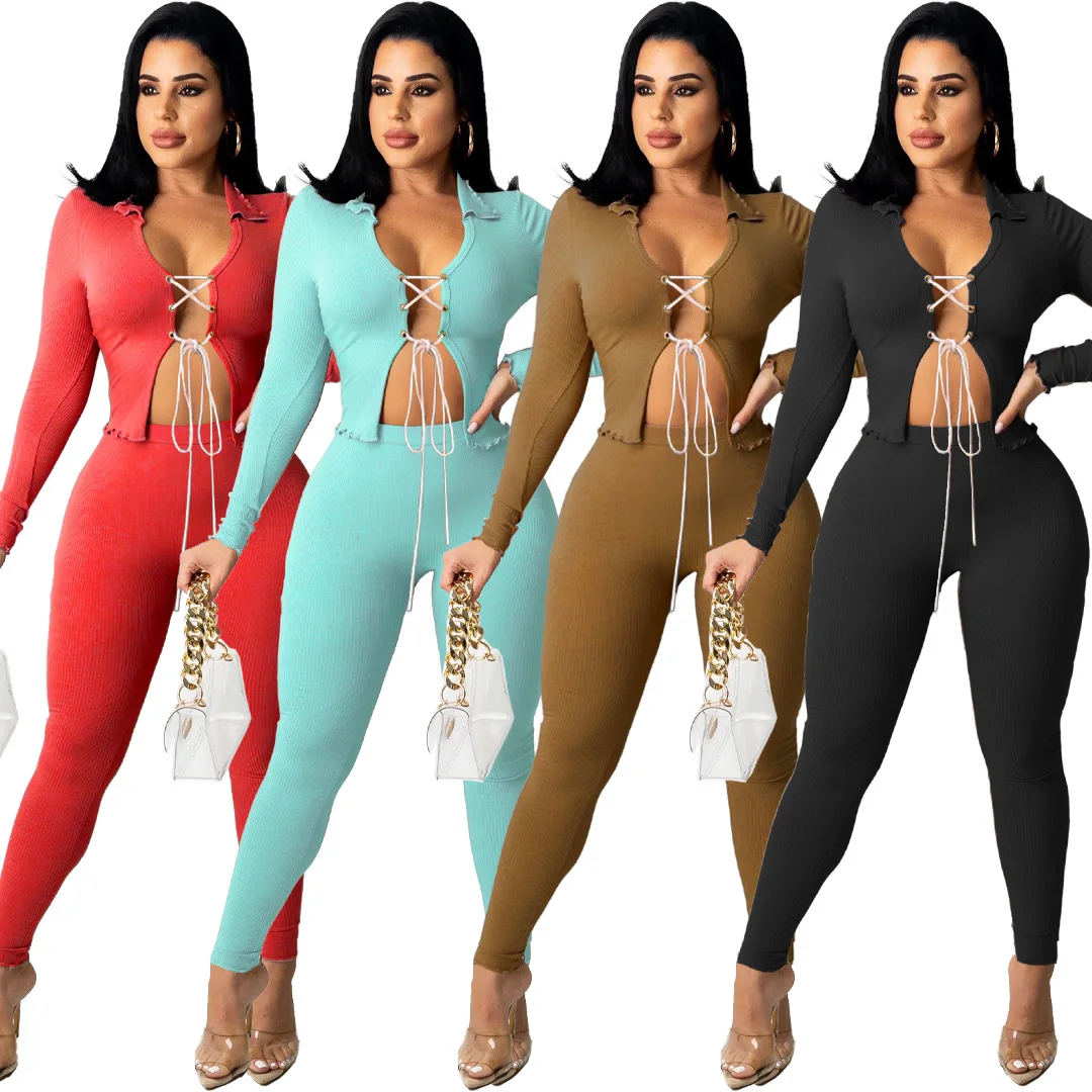 Ribbed Turn Down Collar Bandage Shirt Blouse Sexy Lace Up Bandage Crop Top Legging Pencil Pants Two Piece Set Clubwear
Ribbed Turn Down Collar Bandage Shirt Blouse Sexy Lace Up Bandage Crop Top Legging Pencil Pants Two Piece Set Clubwear
