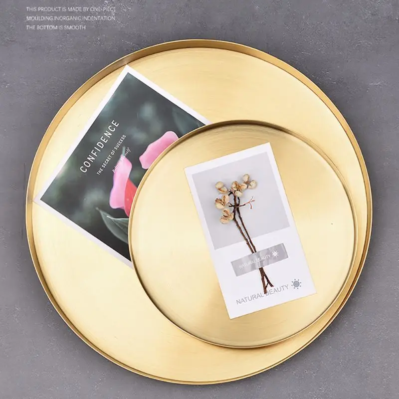 Golden Tray Round Food Jewelry Display Tray Stainless Steel Ring Necklace Storage Pan Luxury Home Tea Tray Organizer
Golden Tray Round Food Jewelry Display Tray Stainless Steel Ring Necklace Storage Pan Luxury Home Tea Tray Organizer