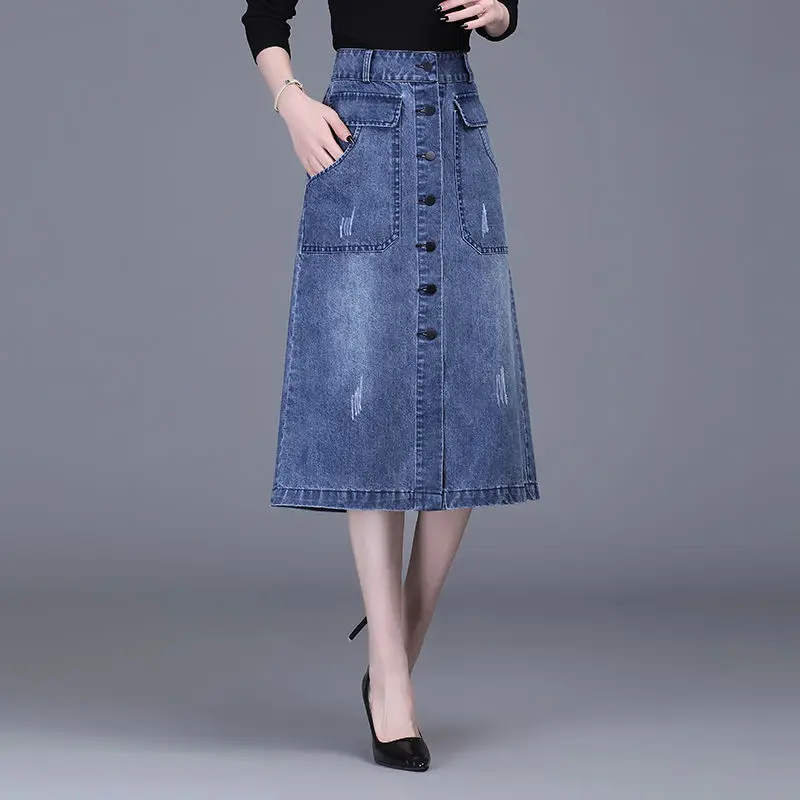 2021 Women Spring Vintage Single Breasted Faldas Lady Denim High Waist A-line Pockets Jean Skirt Female Casual Solid Skirts K283
2021 Women Spring Vintage Single Breasted Faldas Lady Denim High Waist A-line Pockets Jean Skirt Female Casual Solid Skirts K283