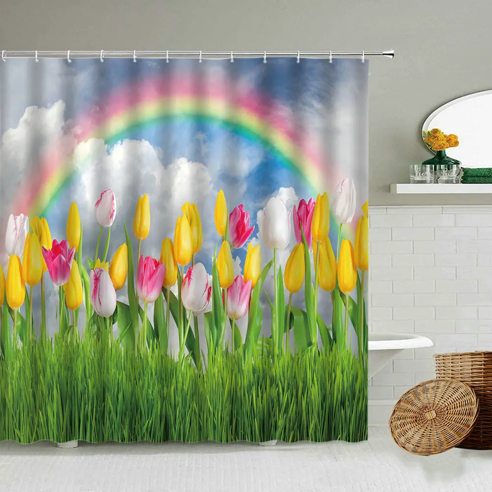 Pastoral Scenery Tulip Shower Curtain Flowers Green Plants Rainbow Bathroom Waterproof Polyester Curtains Home Decoration Set
Pastoral Scenery Tulip Shower Curtain Flowers Green Plants Rainbow Bathroom Waterproof Polyester Curtains Home Decoration Set