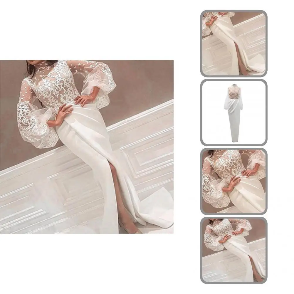Bride Dress Charming White See-through Crochet Lace Puff Sleeve Woman Gown for Vacation Evening Dress Maxi Dress
Bride Dress Charming White See-through Crochet Lace Puff Sleeve Woman Gown for Vacation Evening Dress Maxi Dress
