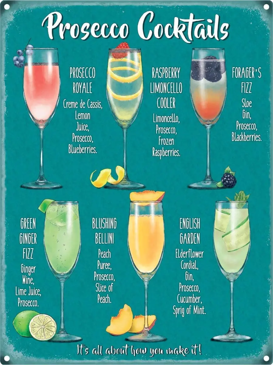 Vintage Tin Sign Retro Poster Prosecco Cocktails Fizzy Home Kitchen Bar Metal Sign Wall Decoration
Vintage Tin Sign Retro Poster Prosecco Cocktails Fizzy Home Kitchen Bar Metal Sign Wall Decoration