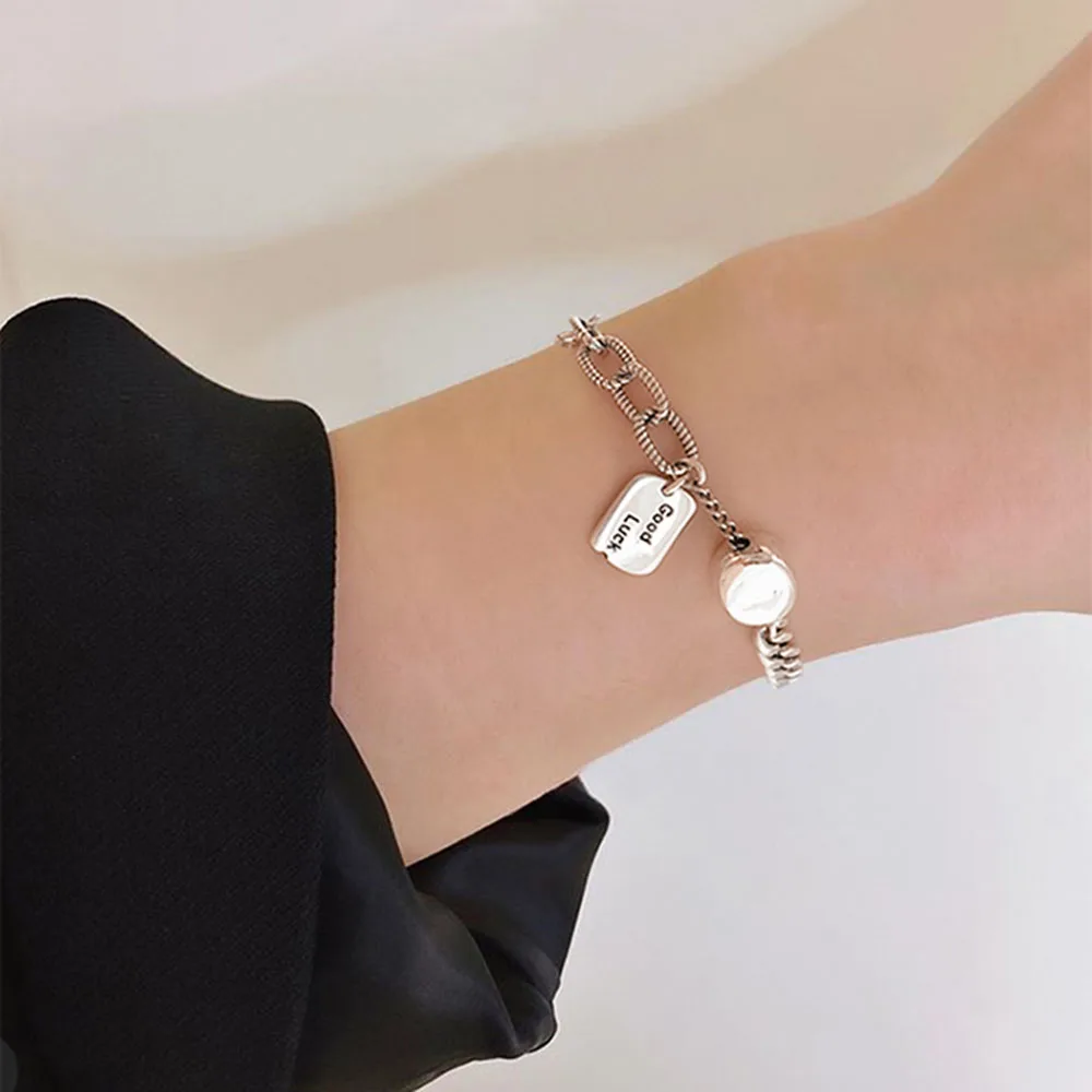 Винтажный квадратный бренд с надписью LUCK Thai Fashion Lock Chian браслет для женщин и