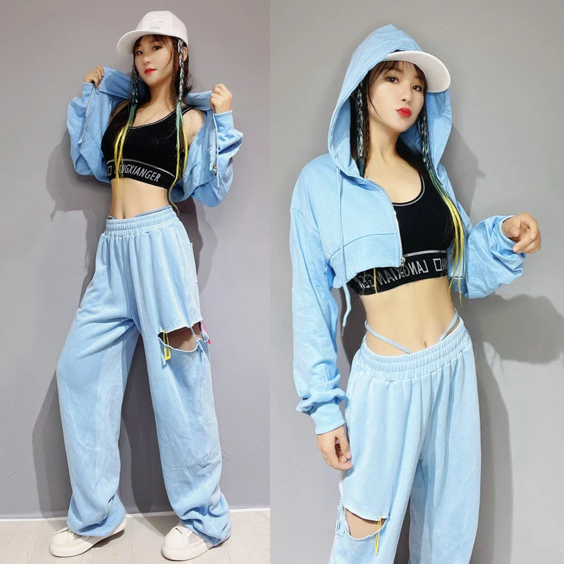 Jazz Dance Costumes For Women Blue Hoodie Tops Loose Hiphop Pants Street Dance Wear Pole Dance Clothing Stage Outfits DN10792
Jazz Dance Costumes For Women Blue Hoodie Tops Loose Hiphop Pants Street Dance Wear Pole Dance Clothing Stage Outfits DN10792