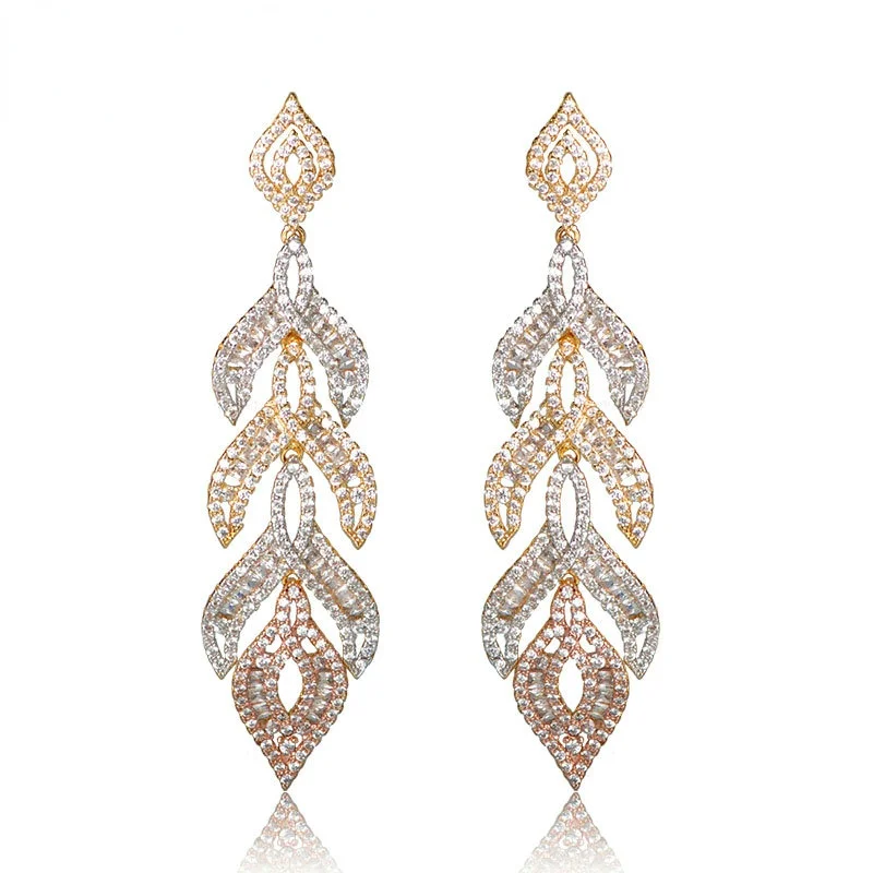 Blucome New Arrival Exquisite Leaves Shape Dangle Earrings Three Tones Color Rhinestones Copper Jewelry Women Girls Ear Piercing
Blucome New Arrival Exquisite Leaves Shape Dangle Earrings Three Tones Color Rhinestones Copper Jewelry Women Girls Ear Piercing