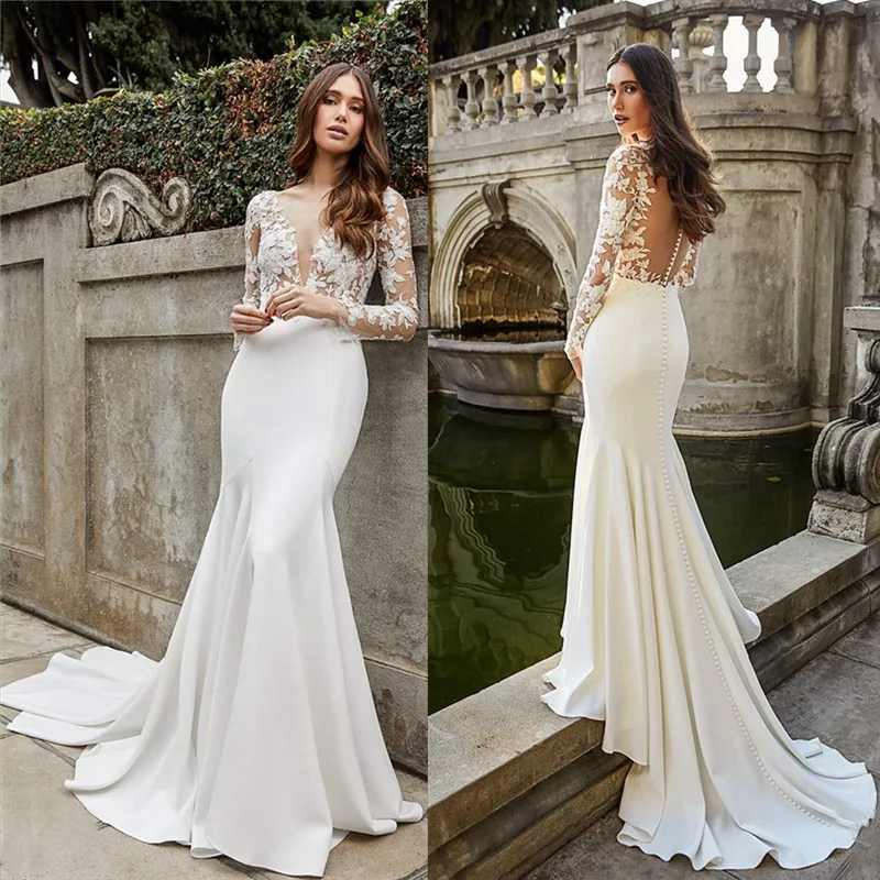 Deep V-Neck Mermaid Wedding Dress Long Sleeves Elegant Wedding Gowns Backless Lace Appliques Bride Dress Vestidos De Novia 2020
Deep V-Neck Mermaid Wedding Dress Long Sleeves Elegant Wedding Gowns Backless Lace Appliques Bride Dress Vestidos De Novia 2020