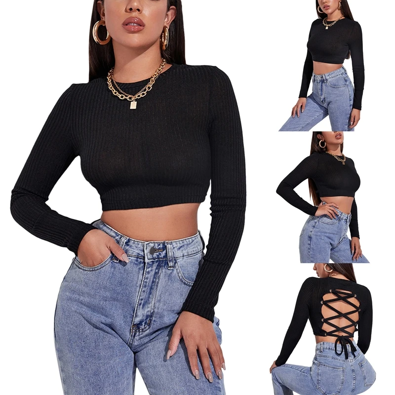 Women Sexy Backless Pullover Black Solid Color Round Collar Long Sleeve Crop Tops S/ M/ L
Women Sexy Backless Pullover Black Solid Color Round Collar Long Sleeve Crop Tops S/ M/ L