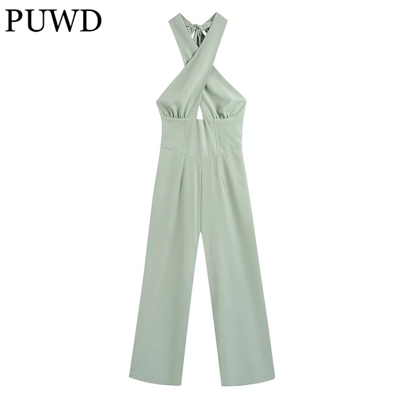 PUWD Women Cross Tie Green Jumpsuit 2022 Spring Fashion Ladies High Street Vintage Rompers Female Solid Color Straight Rompers
PUWD Women Cross Tie Green Jumpsuit 2022 Spring Fashion Ladies High Street Vintage Rompers Female Solid Color Straight Rompers
