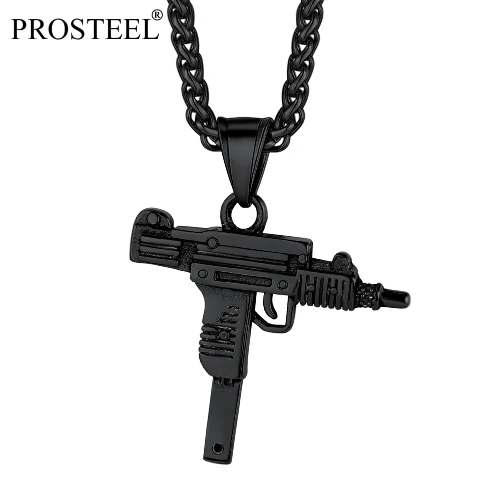 

PROSTEEL 316L Stainless Steel Uzi Gun Charm Necklaces Army Style Pendant Chain Punk Cool Men Jewelry Statement Necklace PSP4345