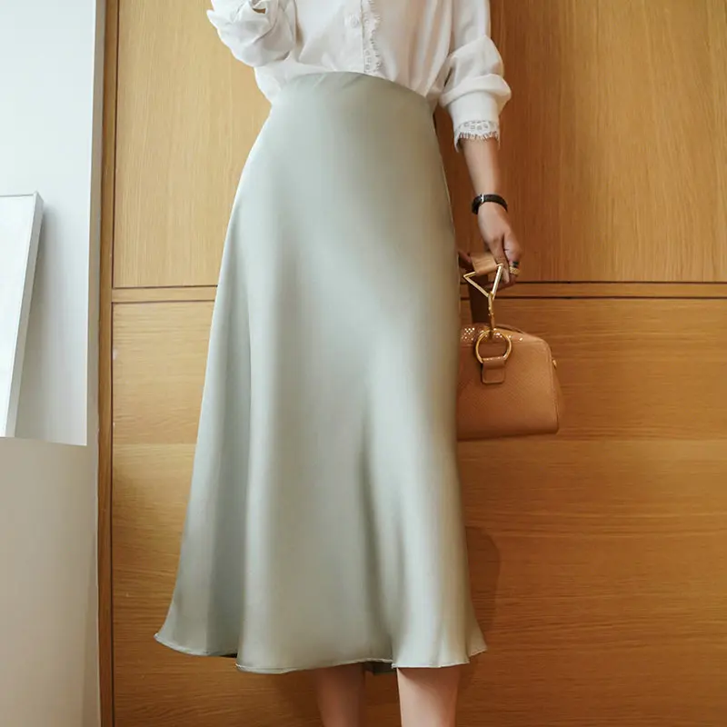 Casual Soft Office Ladies Skirts Women Elegant High Waist Zipper Satin Female Skirt Mid-length 2021 Spring Summer
Casual Soft Office Ladies Skirts Women Elegant High Waist Zipper Satin Female Skirt Mid-length 2021 Spring Summer