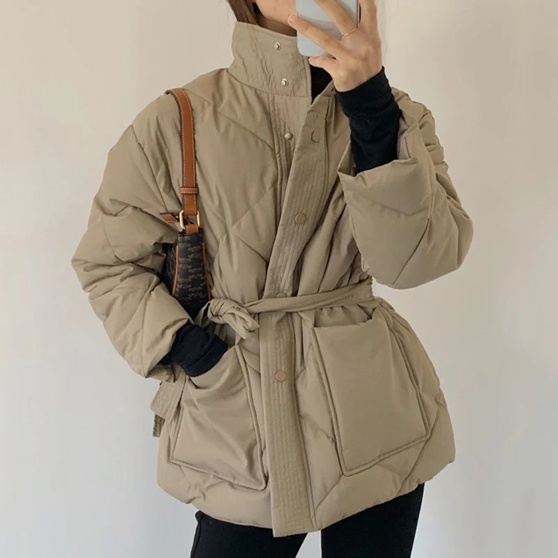 Winter versatile high collar plus cotton warm large pocket lace up waist cotton clothes fashion short coat women's Jacket Top
Winter versatile high collar plus cotton warm large pocket lace up waist cotton clothes fashion short coat women's Jacket Top