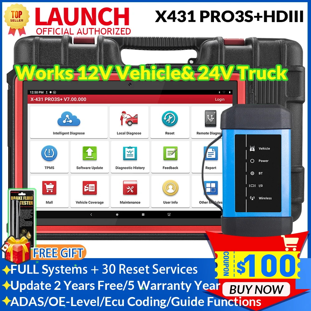Launch X431 PRO3S+HDIII Auto Professional Diagnostic Tools Work 12V Car& 24V Truck Full systems ECU Coding 31+ Reset Active test
Launch X431 PRO3S+HDIII Auto Professional Diagnostic Tools Work 12V Car& 24V Truck Full systems ECU Coding 31+ Reset Active test
