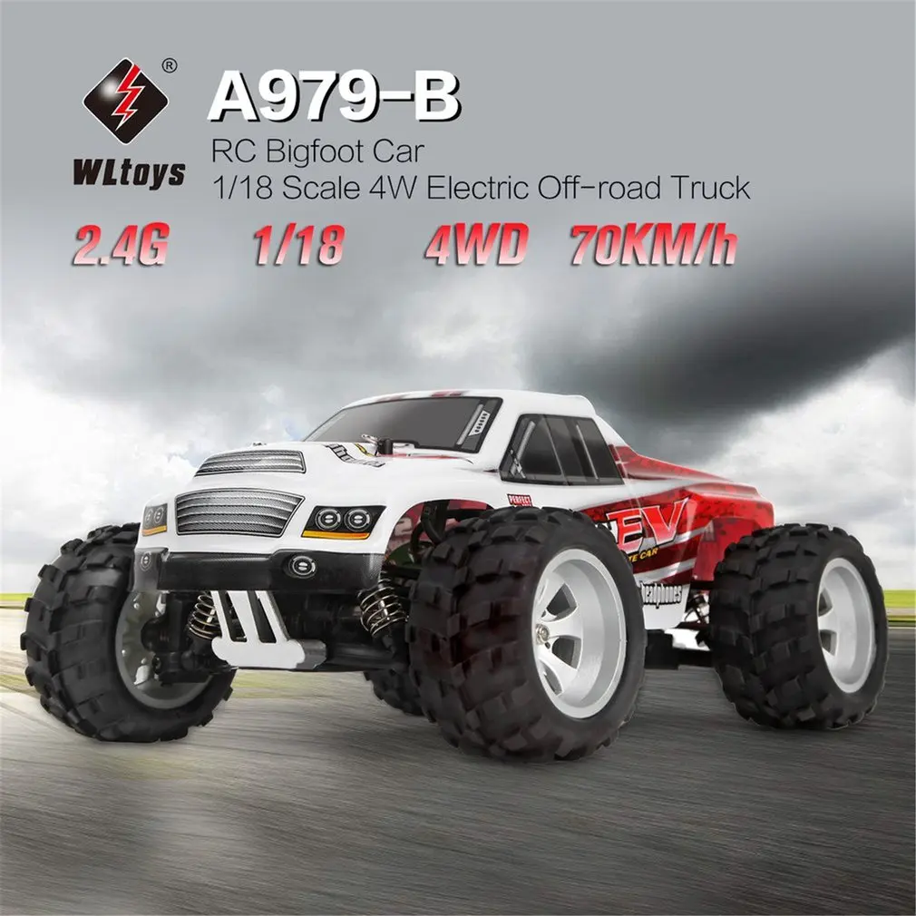 

WLtoys A979-B 2.4G 1/18 RC Car 4WD 70KM/H High Speed Electric Full Proportional Big Foot Truck Remote Control Car RC Crawler RTR