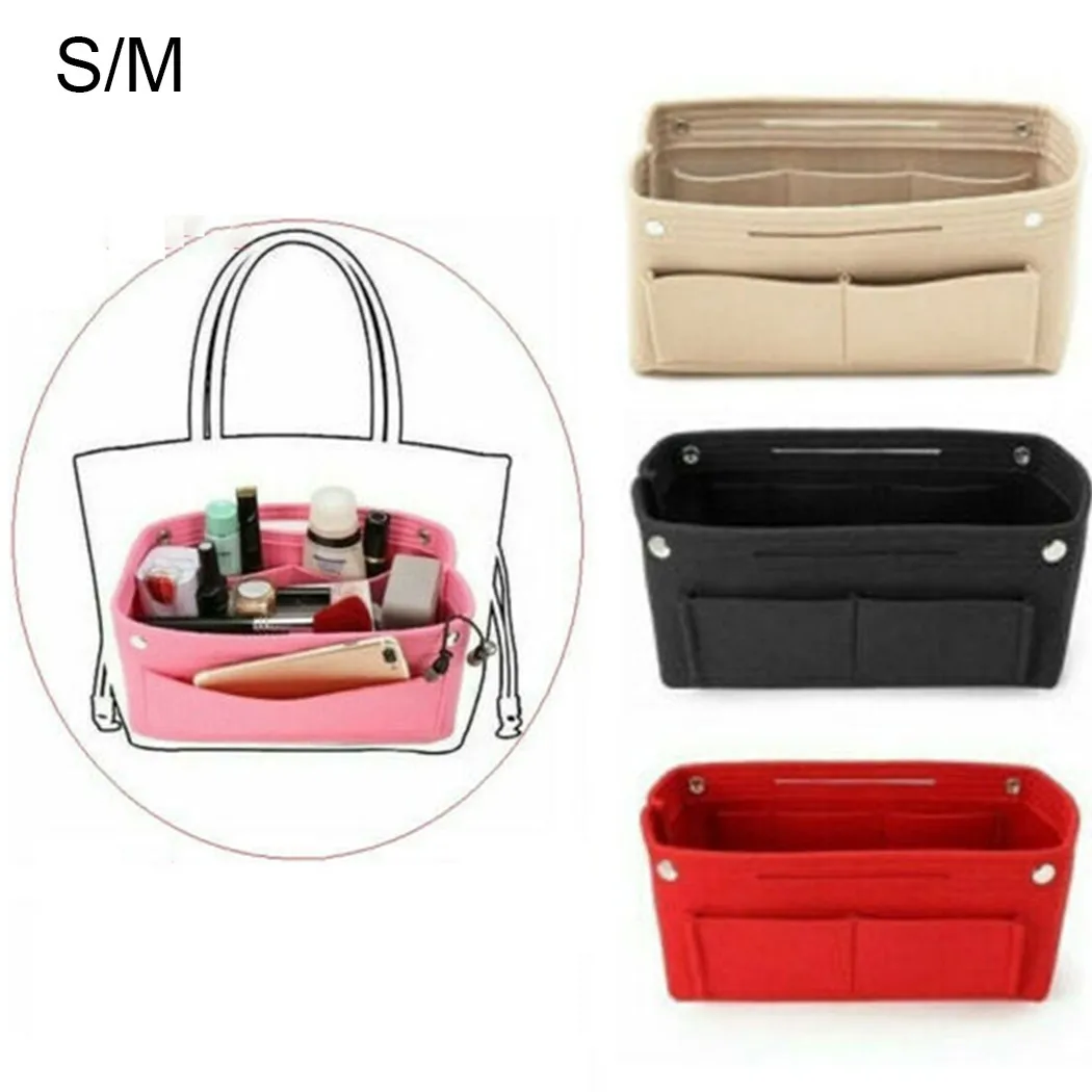 

Women Girl Organizer Handbag Felt Travel Bag Insert Liner Makeup Organiser Pouch Lady Makeup Cosmetic Bag Cheap Female Tote