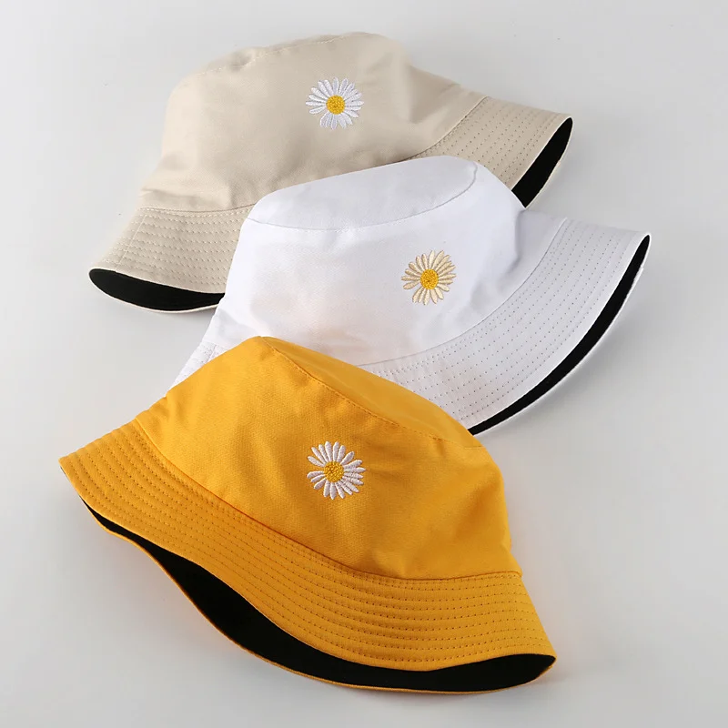 Unisex Bucket Fishing Women Hats Sunscreen Sun Cap Daisy Embroidery Double-sided Wear Lady Fisherman Hat 
Unisex Bucket Fishing Women Hats Sunscreen Sun Cap Daisy Embroidery Double-sided Wear Lady Fisherman Hat
