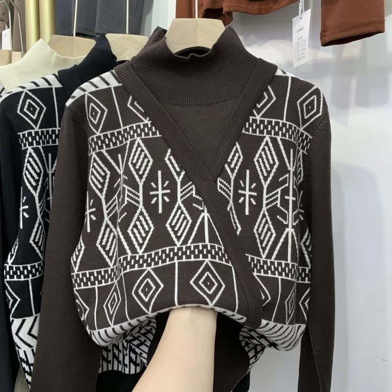 VANOVICH Korean Japan Style Casual Fake Two-piece High-neck Knitted Cashmere Sweater 2022 Autumn and Winter New Vintage Sweater
VANOVICH Korean Japan Style Casual Fake Two-piece High-neck Knitted Cashmere Sweater 2022 Autumn and Winter New Vintage Sweater