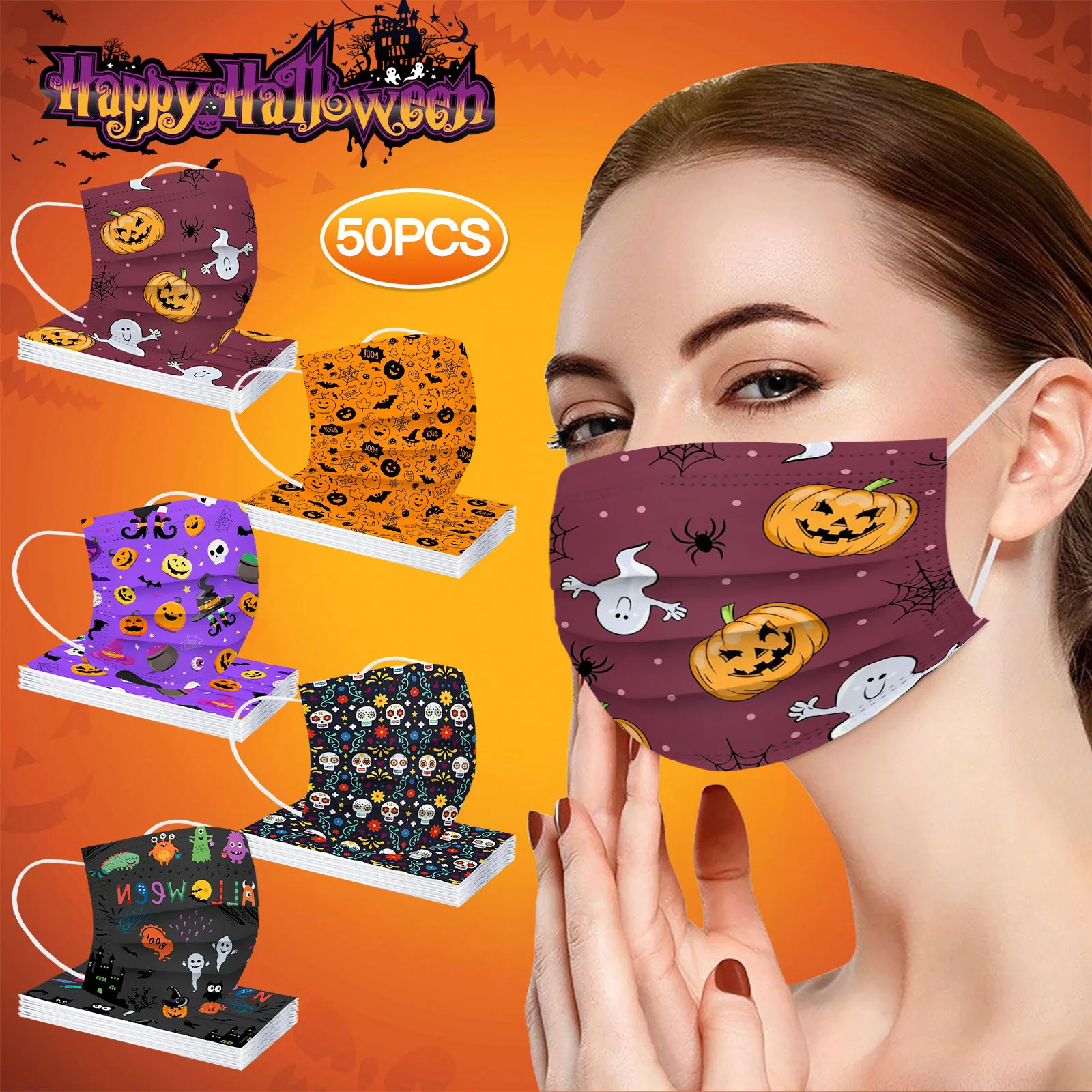 50pcs Adult Halloween Printed Protective Disposable Mask 5 Mixed And Matched Mask Mouth Face Mask Breathable Dust Earloops Masks
50pcs Adult Halloween Printed Protective Disposable Mask 5 Mixed And Matched Mask Mouth Face Mask Breathable Dust Earloops Masks