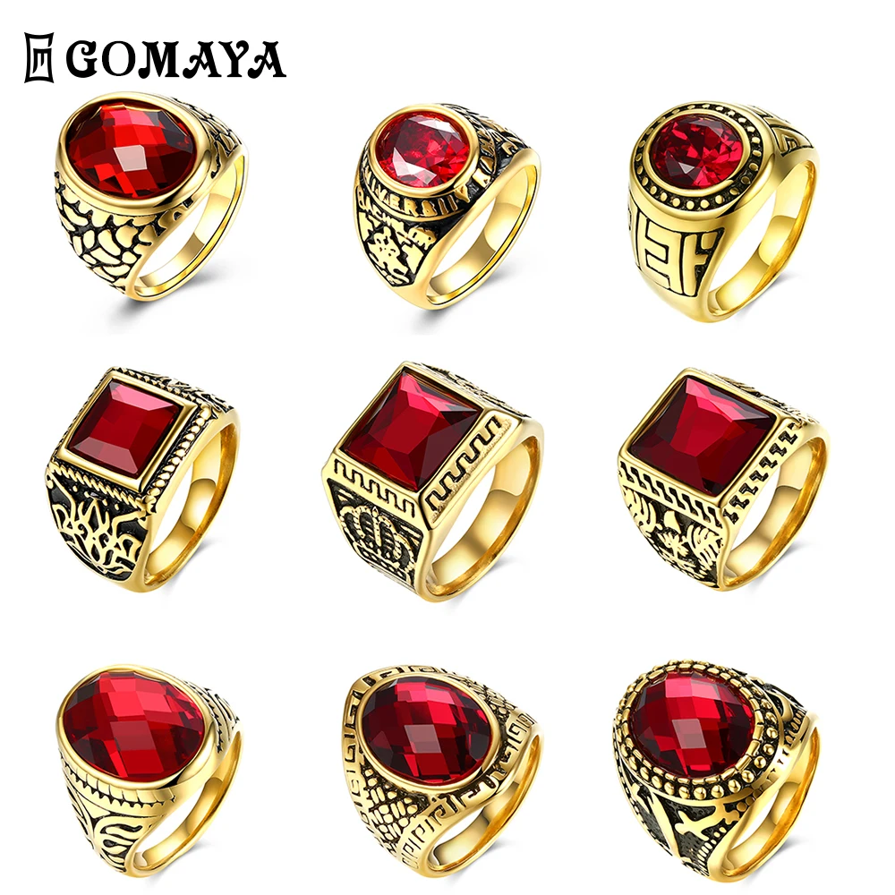 Vintage 316L Stainless Steel Rings For Men Black And Red Glass Stone Pattern Punk Luxurious Gold Color Ring Gift Fashion Jewelry
Vintage 316L Stainless Steel Rings For Men Black And Red Glass Stone Pattern Punk Luxurious Gold Color Ring Gift Fashion Jewelry