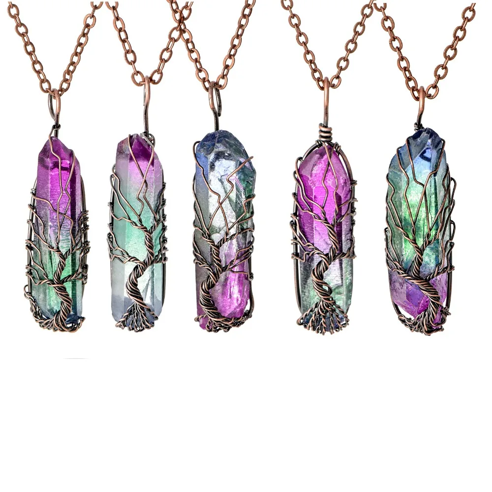 New Women' Fashion 7 Chakra Reiki Healing Stone Crystal Quartz Pendant Necklace Rainbow Color Rock Druzy Tree of Life Pendant
New Women' Fashion 7 Chakra Reiki Healing Stone Crystal Quartz Pendant Necklace Rainbow Color Rock Druzy Tree of Life Pendant