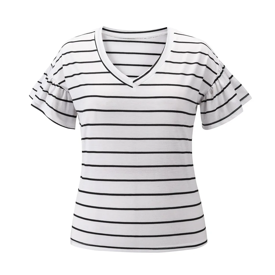 Casual Ruffles Short Sleeve Plus Size T Shirts Women Fashion Striped Loose Tee Shirt Spring Summer All-Match Tops Women Clothing
Casual Ruffles Short Sleeve Plus Size T Shirts Women Fashion Striped Loose Tee Shirt Spring Summer All-Match Tops Women Clothing