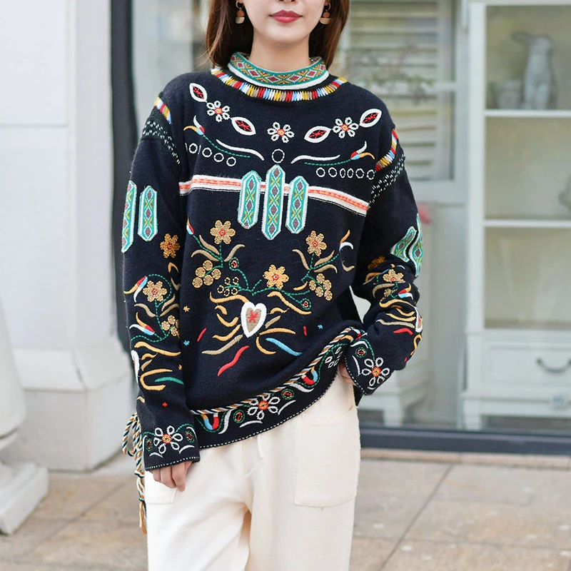 Runway Designer Sweaters 2020 Fall Vintage Black embroidery Print Sweater Women Thin Knitted Loose Pullover Sweater tops B017
Runway Designer Sweaters 2020 Fall Vintage Black embroidery Print Sweater Women Thin Knitted Loose Pullover Sweater tops B017