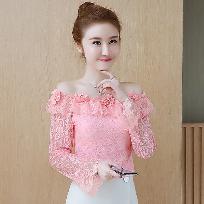 2020 New Spring Women Slash Neck Mesh Shirt Sweet Floral Hollow Out Lace Blouse Female Long Sleeve Bottoming Blouses Tops A1838
2020 New Spring Women Slash Neck Mesh Shirt Sweet Floral Hollow Out Lace Blouse Female Long Sleeve Bottoming Blouses Tops A1838